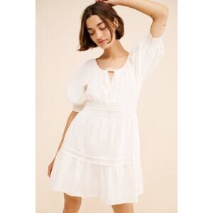 Anthropologie Off White Somerset Puff Short Sleeve Smock Waist Mini Dress XL